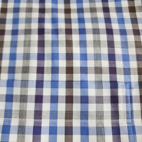 Peter Millar Mens XL Crown Sport Long Sleeve Button Down Tattersall Blue Brown - Picture 2 of 11